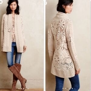 Angel Of The North Beige Open Knit Cardigan